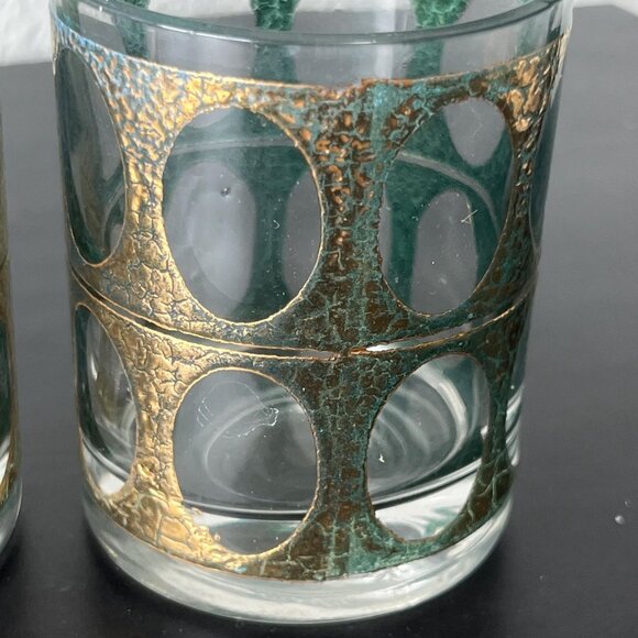 Vintage Culver Piza Double Shot Glasses // Set of 4 Gold & Green Textured Design - Picture 6 of 7